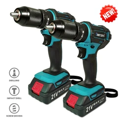 Perceuse à percussion sans fil 21V, tournevis électrique domestique sans fil 13mm, outils électriques de Recharge 3 en 1, batterie au Lithium 18V Compatible 