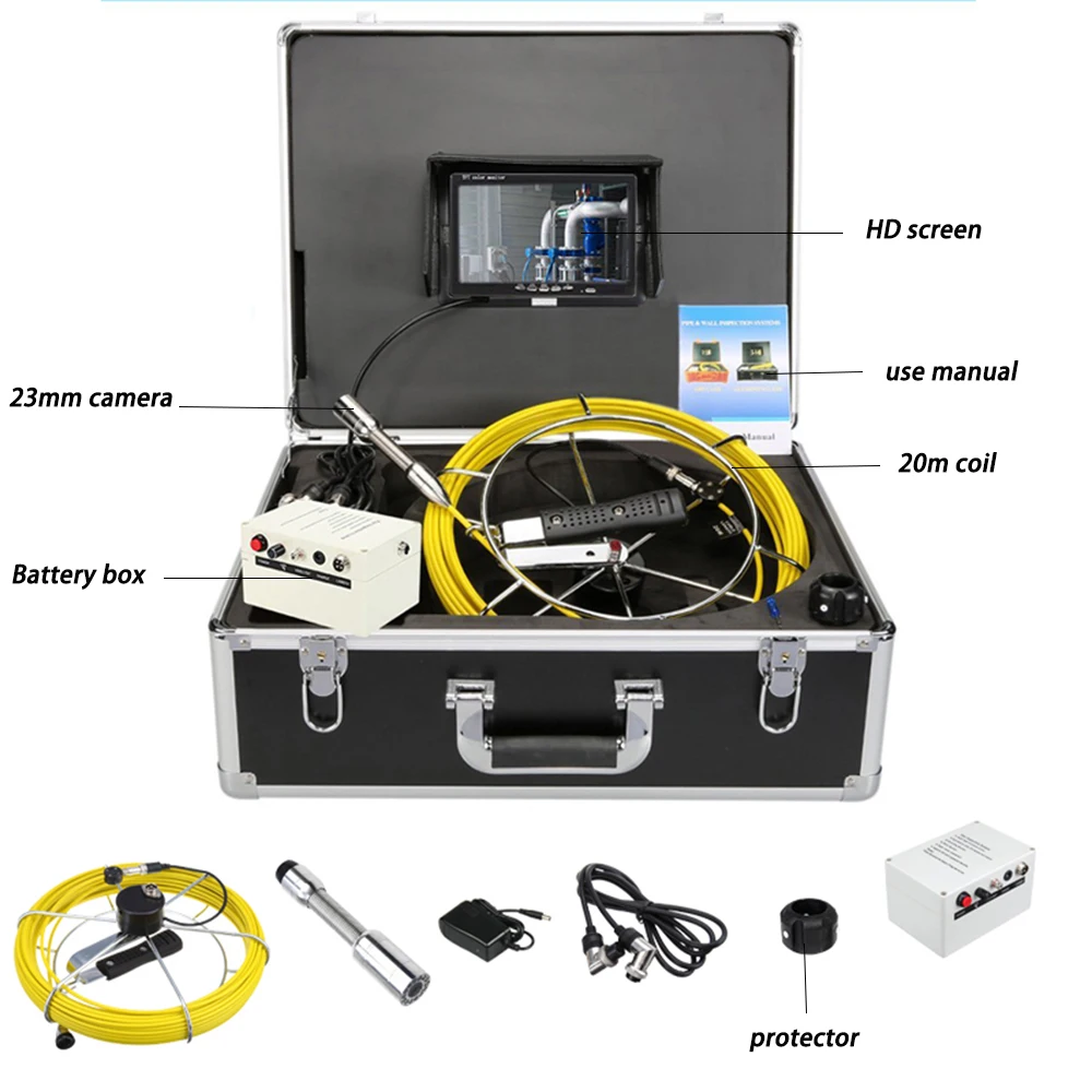 

7'' LCD 20m Cable Waterproof Sewer Pipe Drain Inspection Industrial Camera Endoscope System With 12pcs LED Light 23mm Lens