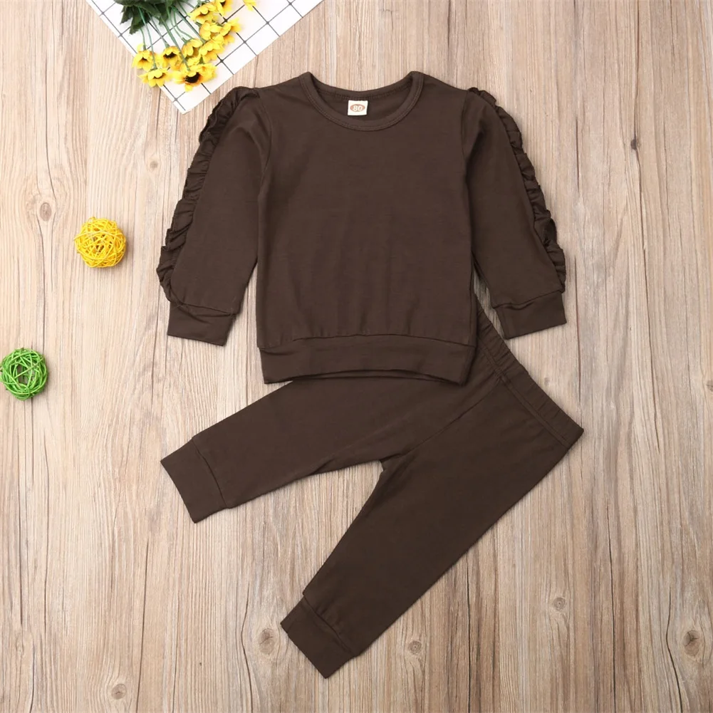 CYSINCOS/осенне-зимний комплект одежды для малышей; однотонная повседневная одежда для малышей; хлопковый топ для девочек; футболка; брюки; леггинсы; костюм; детская одежда
