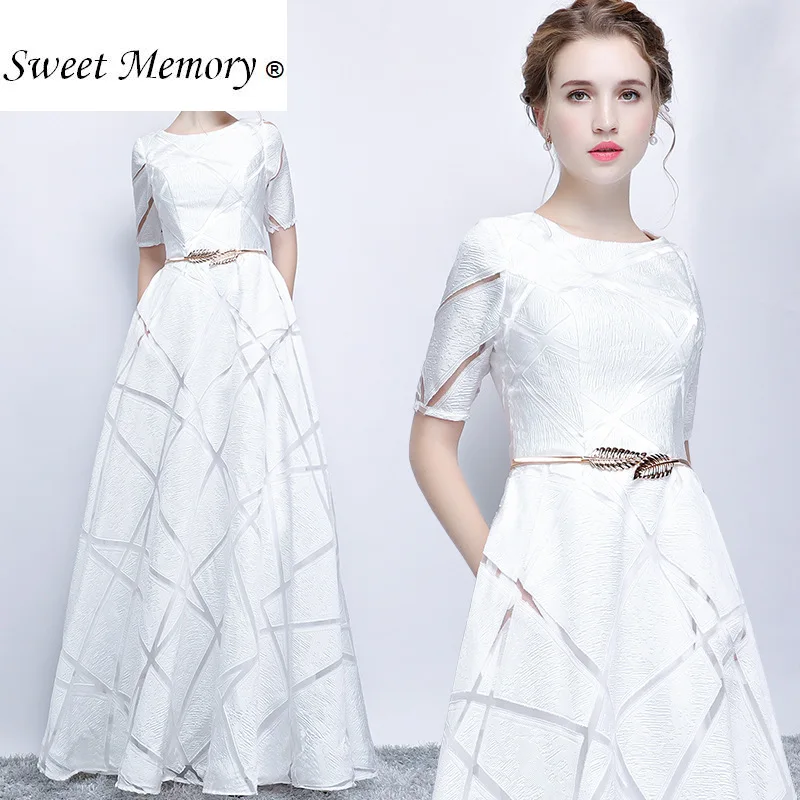 Sweeet Memory/Элегантные платья для матери невесты в пол с коротким рукавом, белые, серые вечерние платья с поясами Sw19130