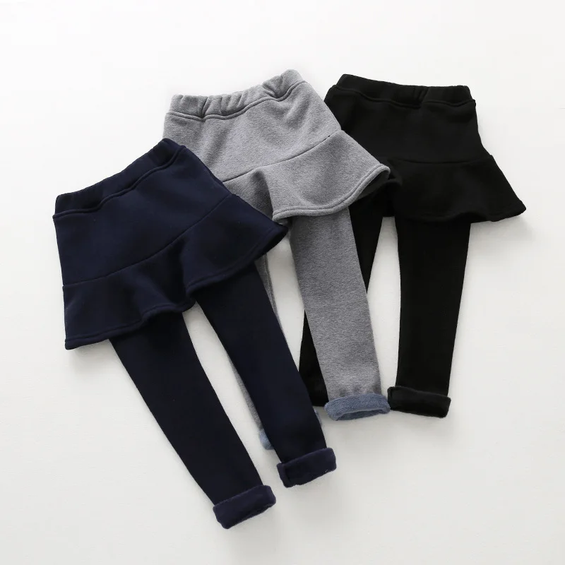 Г. Осень-зима, стиль, для девочек, с начесом, толстый, макет, 2 предмета, юбка-брюки в форме листа лотоса, однотонные, универсальные, теплые леггинсы