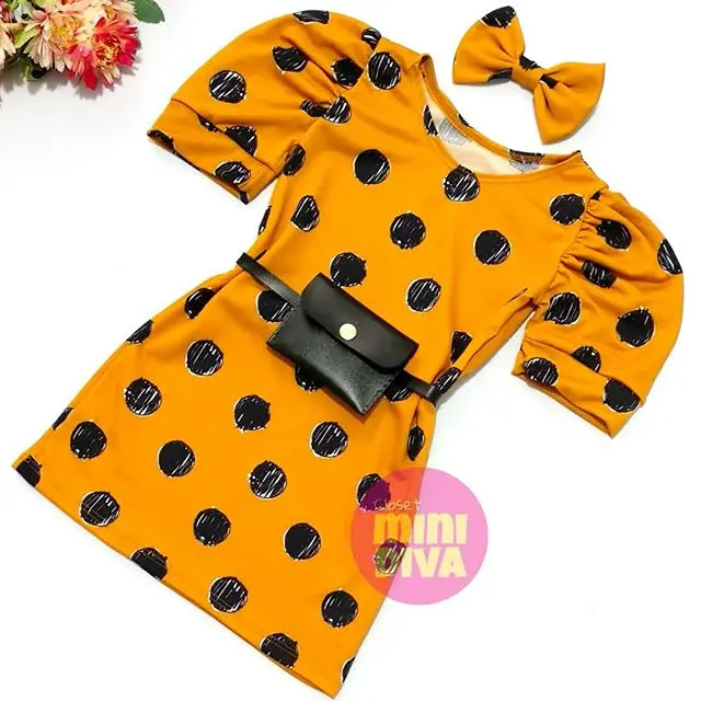 2020 Fashion Infant Girls Dress Polka Dot Print Puff Sleeve Straight Mini 2 Colors 6M-5Y | Детская одежда и обувь