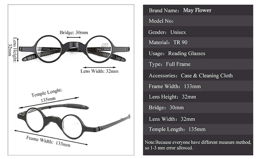 New Folding Lesebrille Männer Schwarz Kleine Runde Brillen TR90 Opitcal Ultra Licht Tragbare Damen Runde Gläser Mit Fall – Detail 4