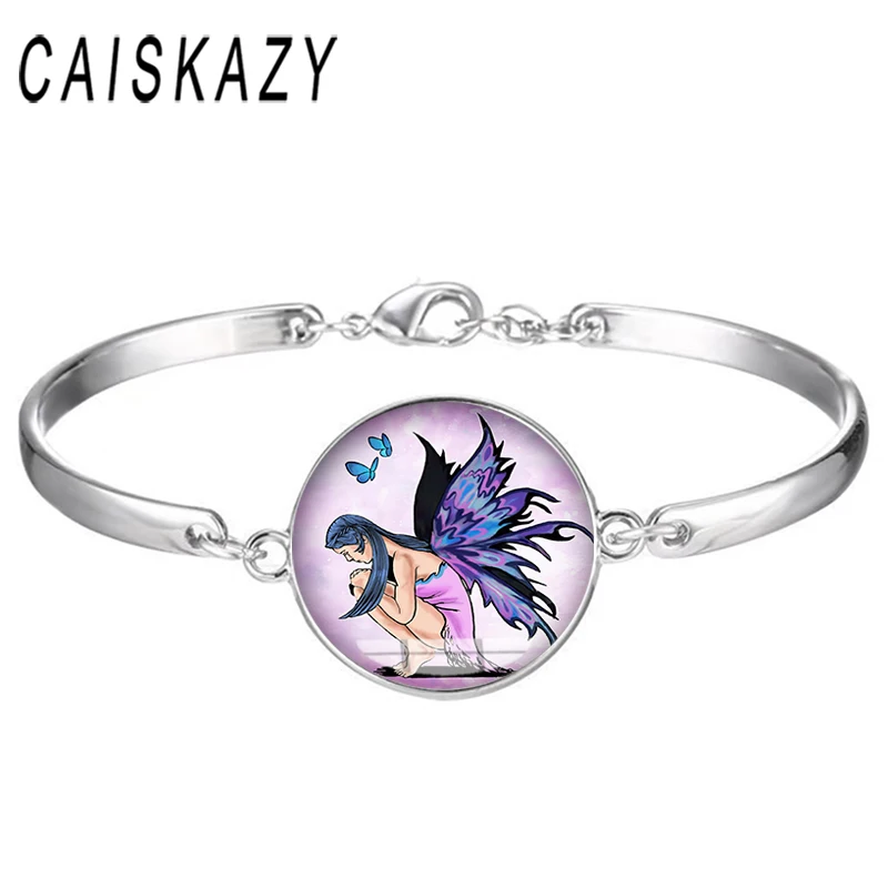 Wings Fairy On The Moon Glass Cabochon Bracelet Butterfly Angel with Dome | Украшения и аксессуары