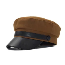 Качественные женские толстые хлопковые стеганые Козырьки из искусственной кожи Ретро Джокер в тонкую полоску с черной пряжкой на ремешке американские военные Восьмиугольные шапочки одежда для путешествий