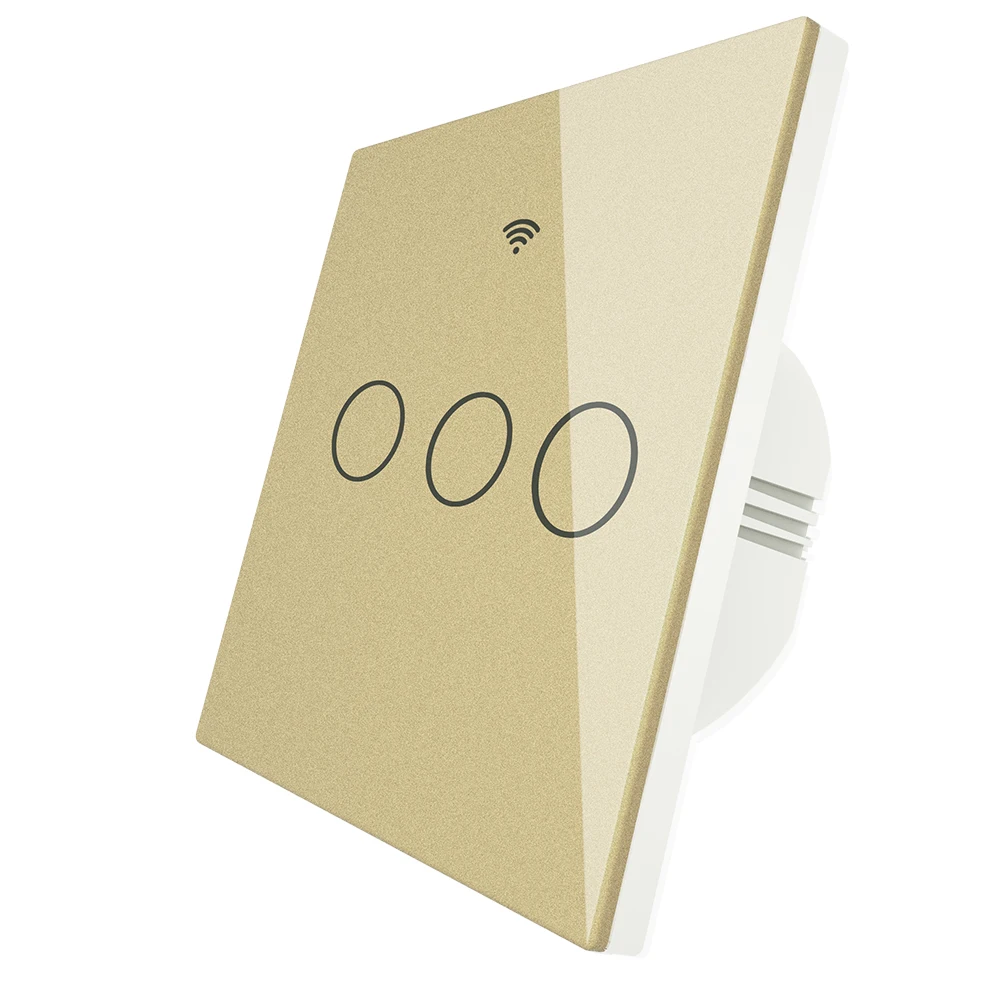 3 Gang Switch Gold WiFi смарт-Стекло Панель переключатель приложение Tuya дистанционного Управление работать с Alexa Echo Google Home RF433 ЕС Тип Золото сенсорный выключатель 1/2/3 - Комплект: 3 Gang Switch Gold