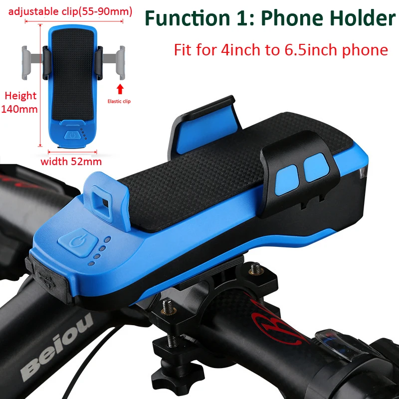 4 In 1 Bicycle Phone Holder Bike Light 