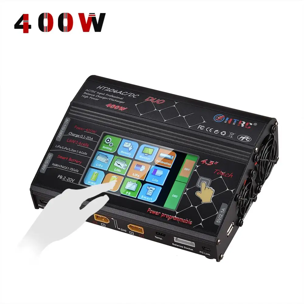 HTRC HT206 AC/DC DUO 400 Вт 40A двойной порт RC зарядное устройство баланс Lipo зарядное устройство ЖК-дисплей сенсорный экран Lilon/LiPo/LiFe/LiHV батарея Dis