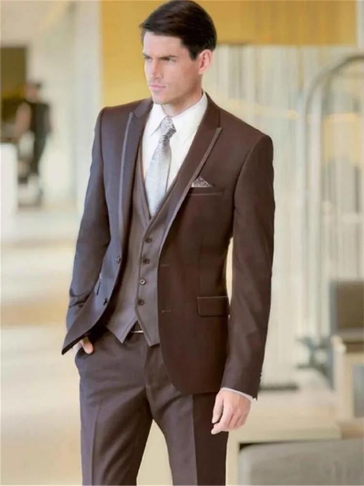 Классический мужской костюм Smolking Noivo Terno Slim Fit Easculino вечерние костюмы для мужчин формальный бизнес досуг коричневый высокое качество