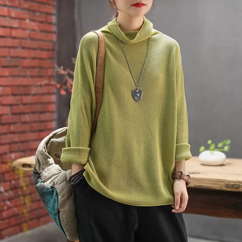 greensweaters women Женский свитер с высоким воротом большого размера, джемпер, зима, свободный свитер с высоким воротом, Повседневные вязаные винтажные свитера для женщин Z3 - Цвет: greensweaters women