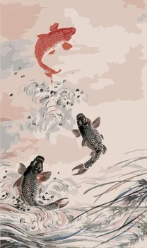

Carp leap Dragon Gate oil picture pictures by numbers with animal oil paint paintings by numbers wall decoration