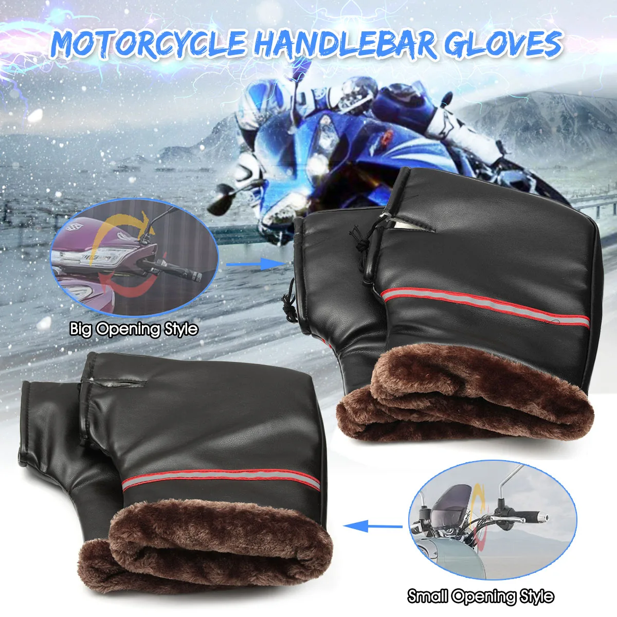 

Motorcycle Handlebar Gloves Waterproof Winter Hand Grips Warmer Hand Muffs Bike Scooter Windproof Glove