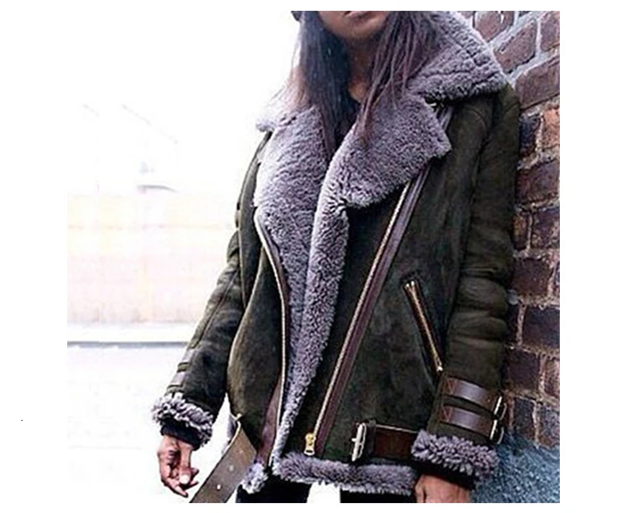 Women Suede Leather Jackets Female Faux Shearling Sheepskin Coats Autumn Winter Lambs Wool Short Motorcycle Coats Windbreaker