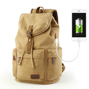 

Canvas Backpack Unisex Vintage Casual Rucksack 15.6inch Laptop W/ USB Charging Port Schoolbag Student Mochia