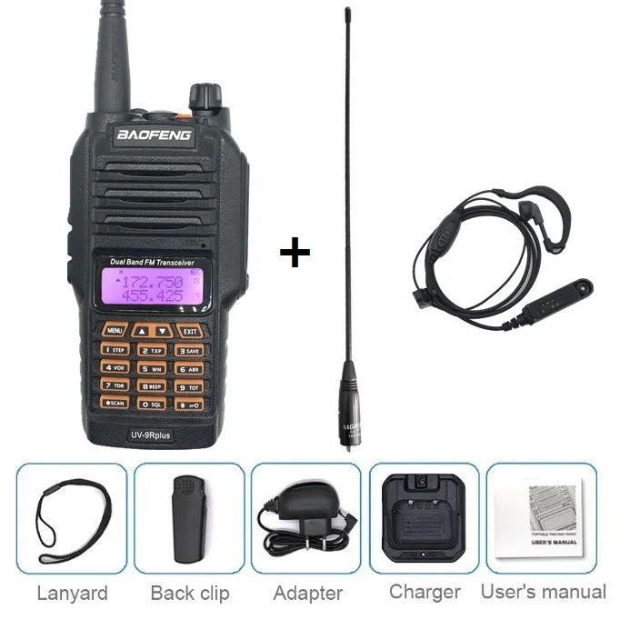add earpiece antenna BAOFENG UV-9R PLUS 10 Вт Высокая мощность Водонепроницаемая рация UHF VHF 4800 мАч морской CB Ham Радио Рыбалка КВ трансивер UV 9R - Цвет: add earpiece antenna