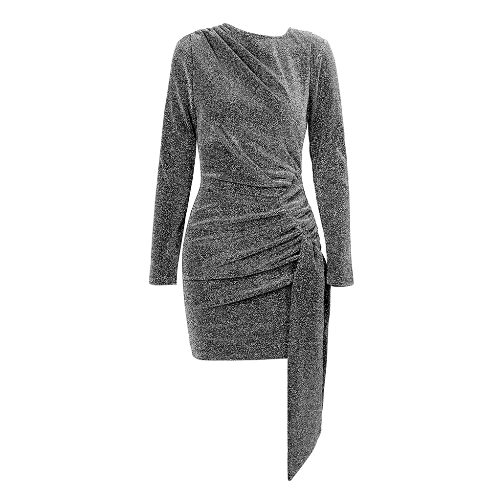 LOVE&LEMONADE Пикантные Гэри с круглым вырезом Slim Fit ленты с длинным рукавом светятся вечерние платье LM81801