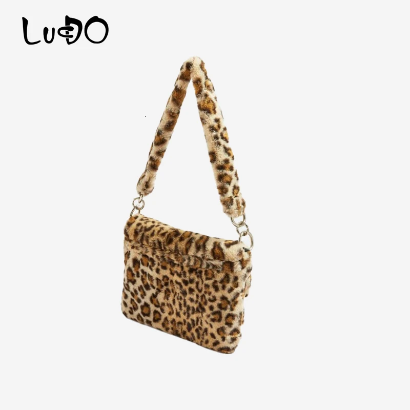 LUCDO зимняя Наплечная Сумка из искусственного меха новая женская сумка с леопардовым принтом маленькая сумка-тоут женская сумка через плечо
