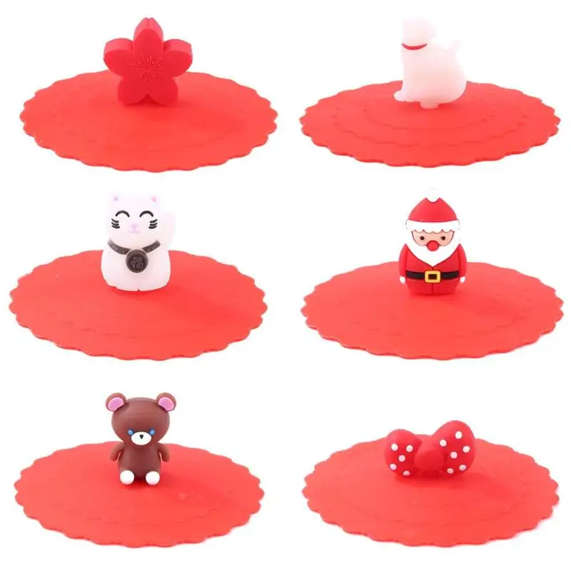 

Silicone Leakproof Cup Lids Heat Resistant Reusable Sealed Cover Kitchen Accessories Tea Cup Dustproof Cartoon Lids