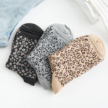 

Glitter Leopard Women Socks Fashion High Street shiny Socks Warm Trendy Animal Print Socks Woman Harajuku Retro calcetines