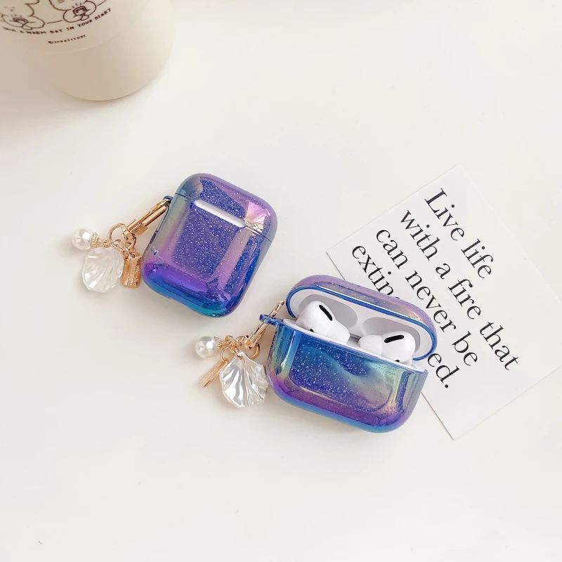 3D Love Pearl Shell Keychain Water Drop Rainbow Hard Headphone Earphone case for apple airpods 1 2 3 pro Wireless Headset cover