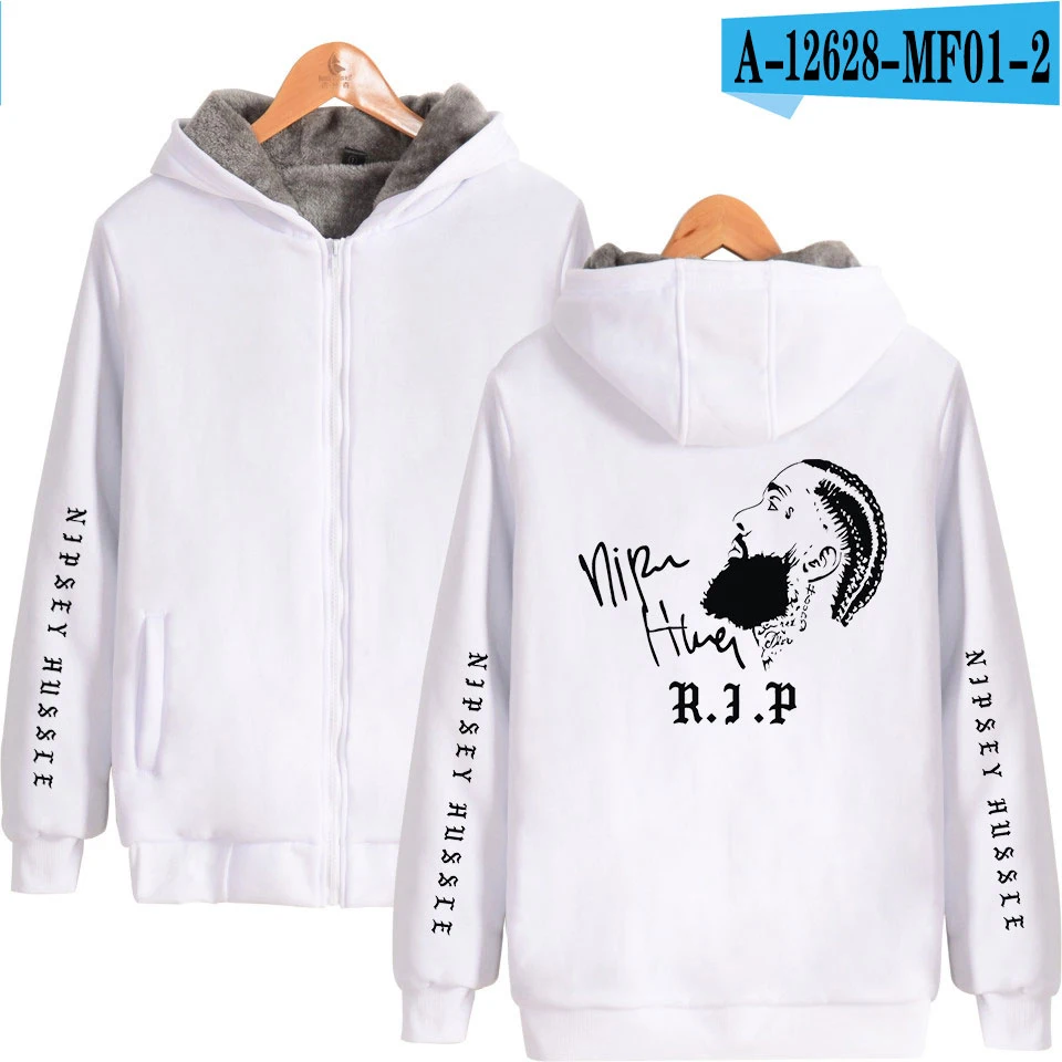 Новые Nipsey Hussle Kpop модные зимние толстовки с капюшоном на молнии для мужчин и женщин, куртки с длинным рукавом, толстые толстовки с капюшоном на молнии, топы - Цвет: white
