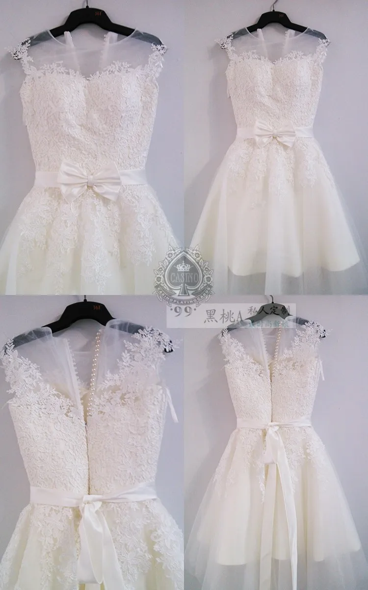 Сексуальное летнее свадебное платье невесты, реальное изображение, горячая распродажа, платье подружки невесты длиной до колена с кружевной аппликацией и бантом, vestido de noiva