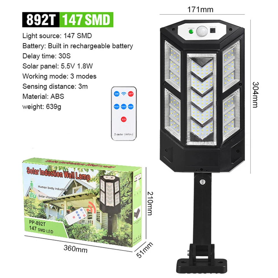 Solar Sensor Wall Lamp 3 Modes Bright LED New Outdoor Garden Lighting Street Lamps Waterproof Sunlight  With Remote Control