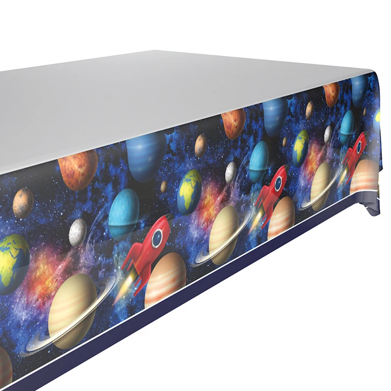 1pc tablecloth Космическая тема, вечерние одноразовые столовые приборы, детские украшения для вечеринки в честь Дня рождения, для мальчиков, Детские вечерние принадлежности, столовые приборы, баннер - Цвет: 1pc tablecloth
