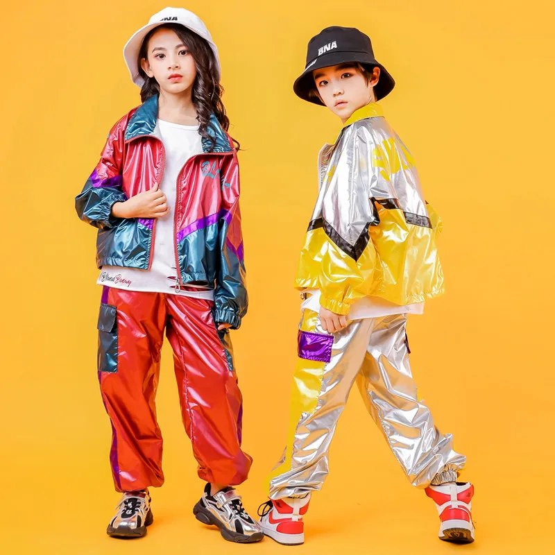 Hip Hop Costume Hiphop Kids Street Dance Clothes Long Sleev Bright Jacket Pants Stage Outfits Jazz Wear Girl Set Boy Clothes (16)
