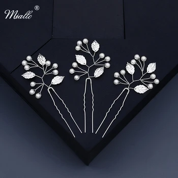 

Miallo Fashion 3pcs/lot Leaf Pearl Hair Pins for Women Silver Color Bridal Wedding Hair Accessories Jewelry Hairpin Headpiece