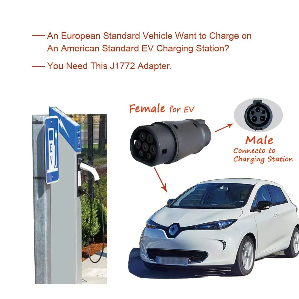 Адаптер для зарядки электромобиля 32A Sae j1772 к IEC 62196 2 штепсельная вилка типа 1 и