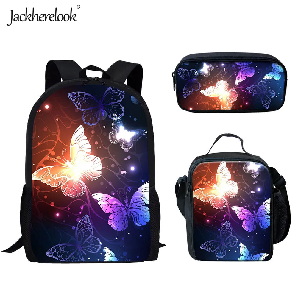 Jackherelook/Новинка года; модная школьная сумка фиолетового цвета с принтом бабочки для мальчиков и девочек; 3 комплекта; школьные сумки; рюкзак; большой школьный рюкзак