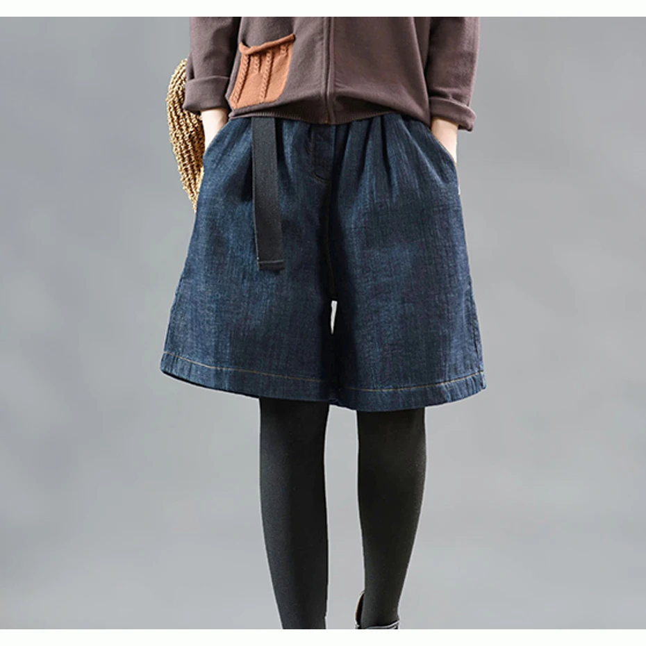 Женские джинсовые шорты с поясом, флисовые, толстые, для осени и зимы, Ретро стиль, модные, повседневные, AZ64201921
