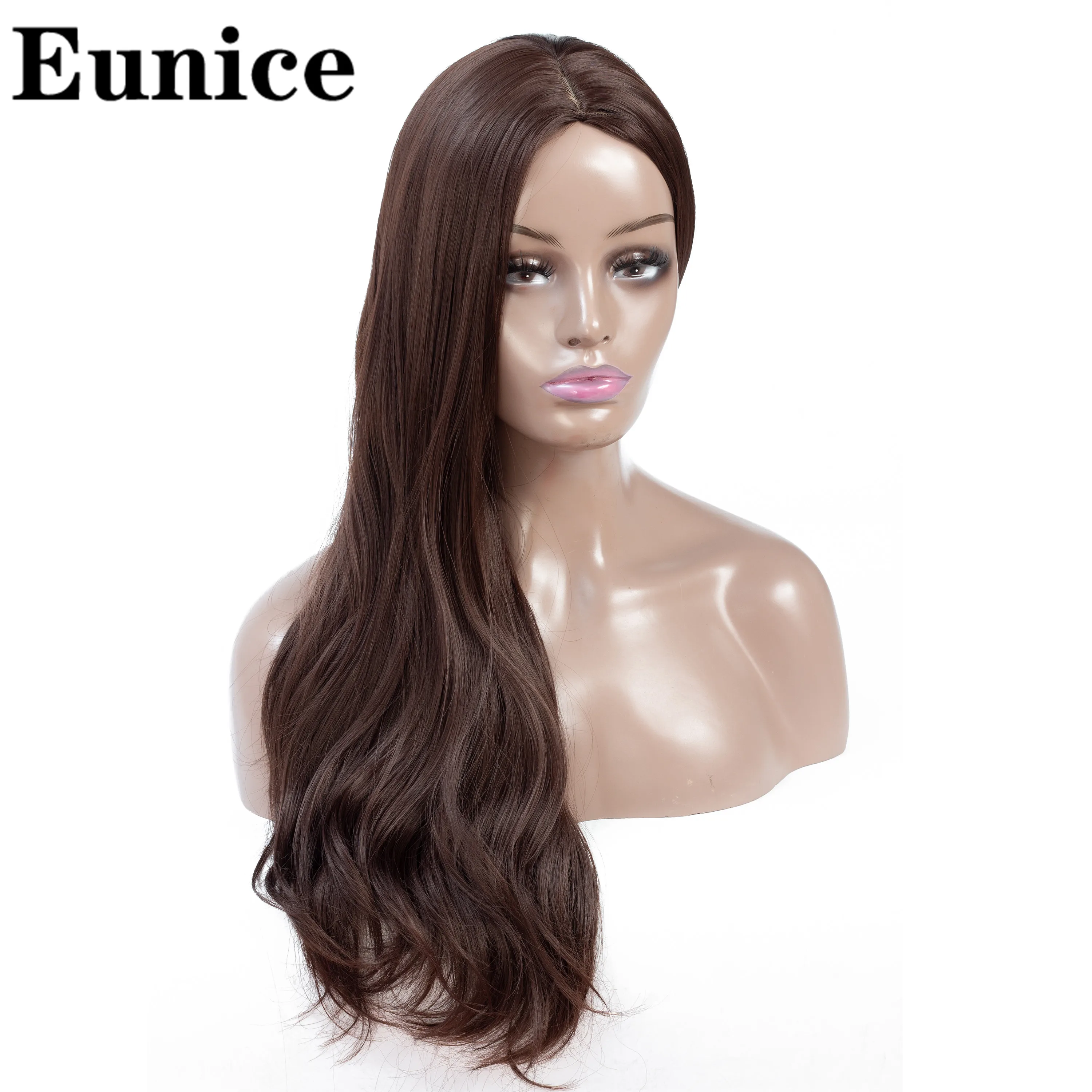 

Ombre Wig Two Tones Dark Brown Gray Synthetic Wigs Heat Resistant Glueless Long Wavy Cosplay Hair Wigs For Women Eunice Hair