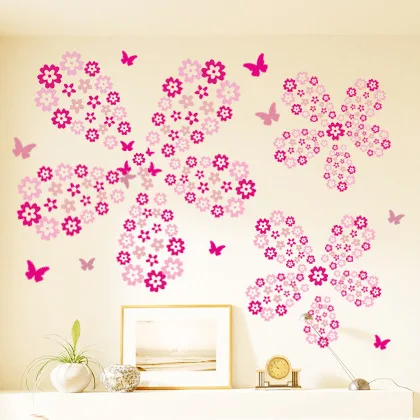 

Home Bedroom Living/Wedding Room Kids Children Girls 124 Pcs Flowers & 7 Butterfly DIY Removable Wall Sticker Decal