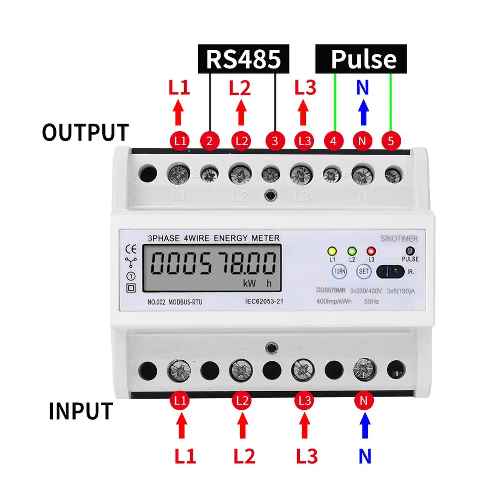 SINOTIMER RS485 Modbus Многофункциональный din-рейку 3 фазы 4 провода 7P ЖК-ваттметр электронный измеритель энергопотребления