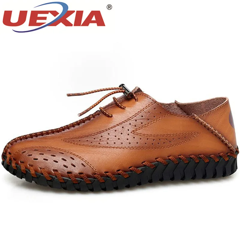 

UEXIA Mens Casual Shoes Sneakers Breathable Loafers Men Shoes Handmade Leather Breathable Flats Moccasins Footwear Size 38-47