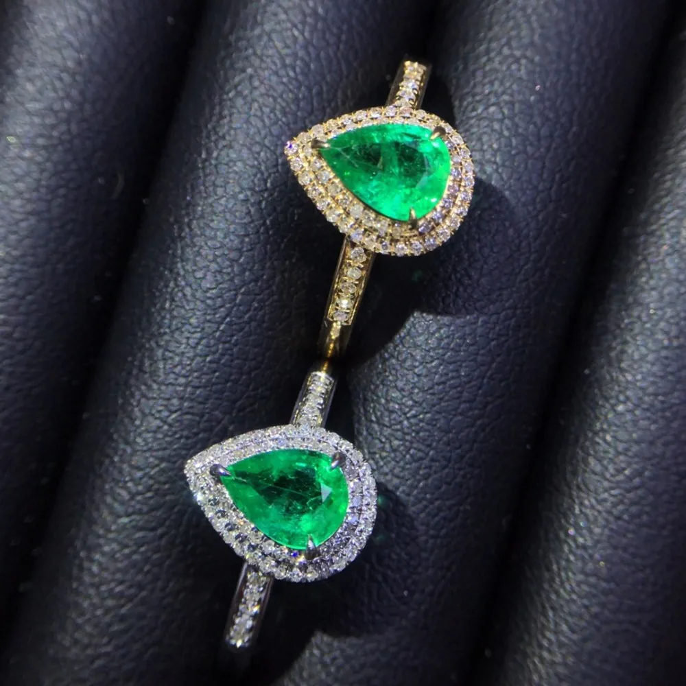 Изумрудное кольцо 0.7ct ювелирные изделия чистый 18 K золото природа зеленый изумруд драгоценные камни женские кольца для женщин тонкое кольцо