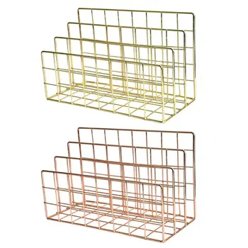 

Grid 3 Compartments Bookshelf Magazine File Organizer Holder Wrought Iron Rack