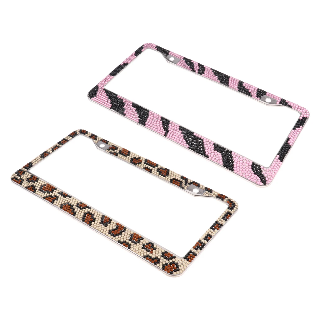 High Quality Crystal Leopard Cheetah Bling Metal License Plate Frame