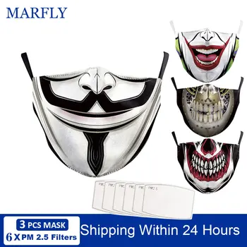 

Halloween Anime Mouth caps Black Face Mask 3D Printing Fabric Protective Masks Unisex Anti Dust Reusable Mondkapjes mascarillas