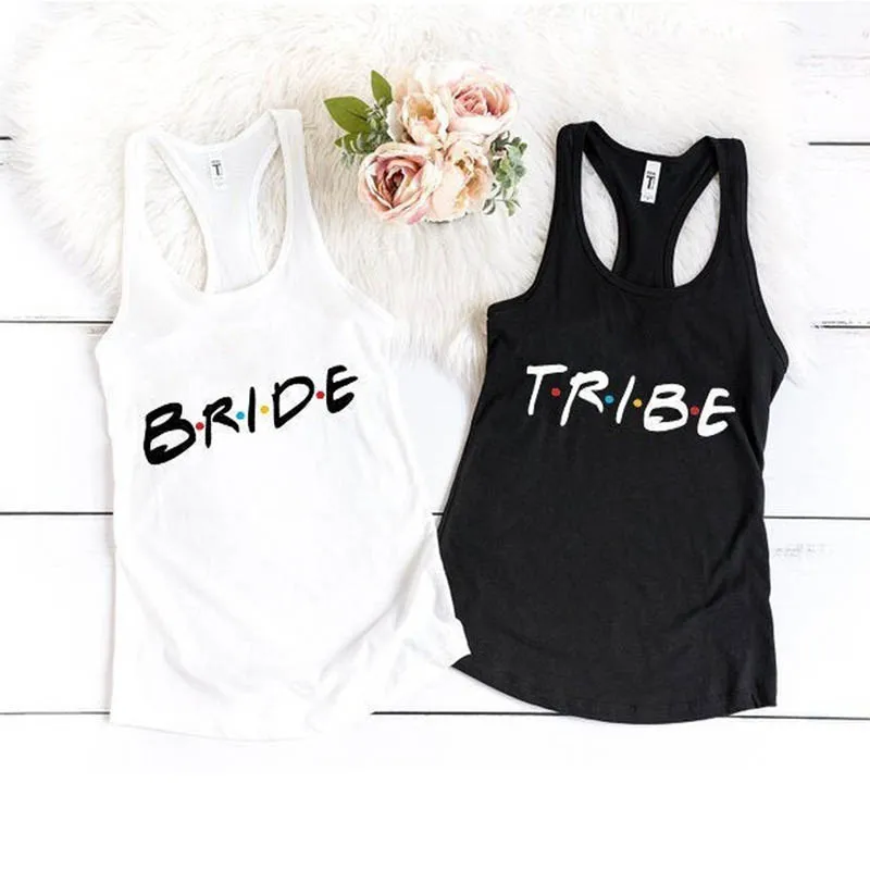 Надпись «Bride Tribe» Для женщин с глубоким вырезом и девичник вечерние безрукавки для Повседневное без рукавов Сексуальная топики для девочек кепки, кепки в стиле подарок хлопковый жилет дропшиппинг