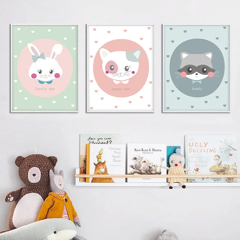 Каваи &quotКролик&quot &quotкошка Wall Art плакат для детской из плотной ткани с принтом