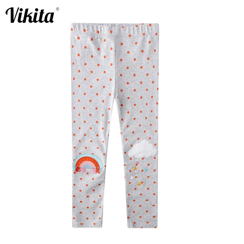 

VIKITA Children Girls Skinny Leggings Long Pants Polka Dots Rainbow Kids Spring Autumn Cotton Bottoms Dotted Elastic Trousers