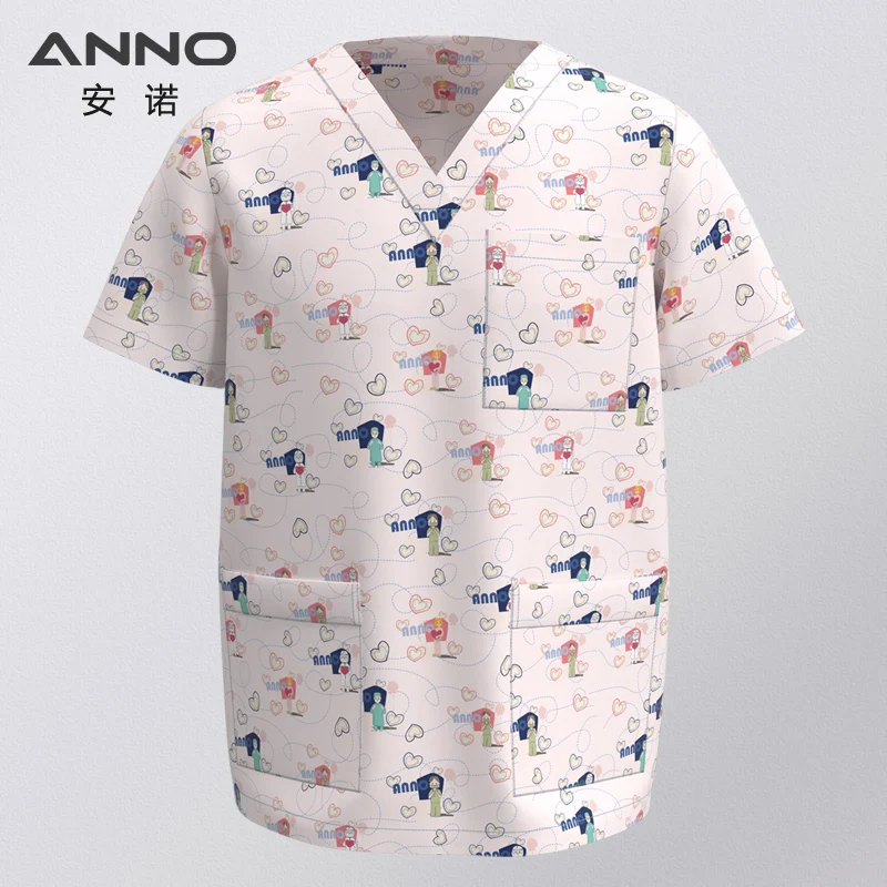 Medical Scrubs Hospital Staff Scrubs Top Medical Sanitary Nursing Uniform Dental Clinic Print Beauty Caregiver Coveralls