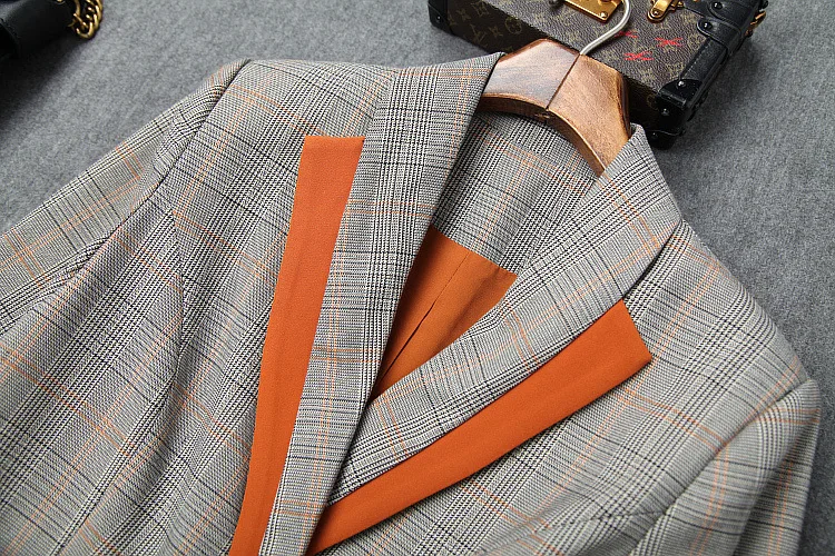 Новинка осень женская сумочка через плечо Блейзер со вставкой платье Зубчатый воротник двубортный клетчатый длинный рукав, асимметричный сексуальные платья для женщин