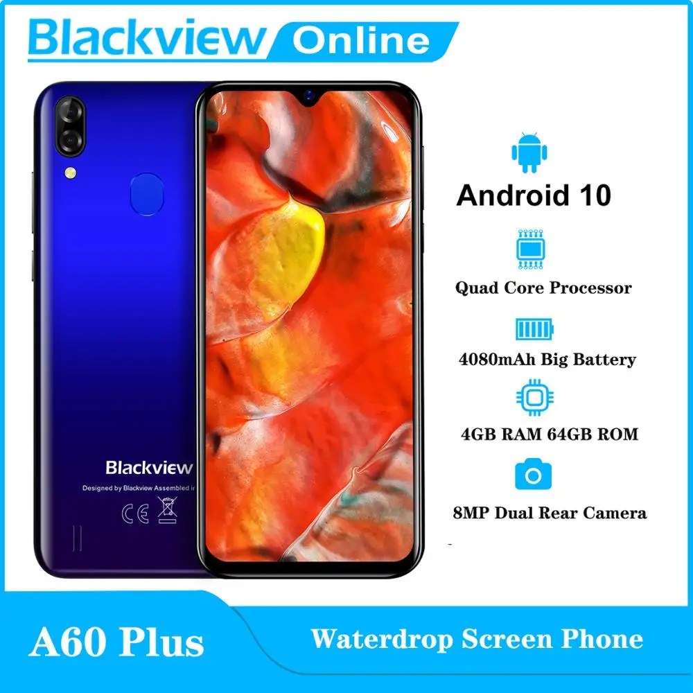 Blackview Новый A60 плюс мобильный телефон Android 10 в виде капли воды Экран смартфон 4 Гб
