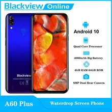Blackview nuovo telefono cellulare A60 Plus Android 10 schermo Waterdrop Smartphone 4GB RAM 64GB ROM 6.088 HD 4080mAh telefono cellulare