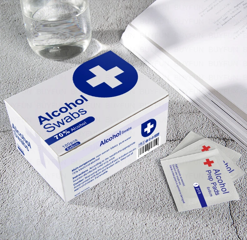 

70% Alcohol Portable 100PCS Professional Alcohol Swabs Pads Wet Wipes 70% Isopropyl First Aid Home Skin Cleanser Pads
