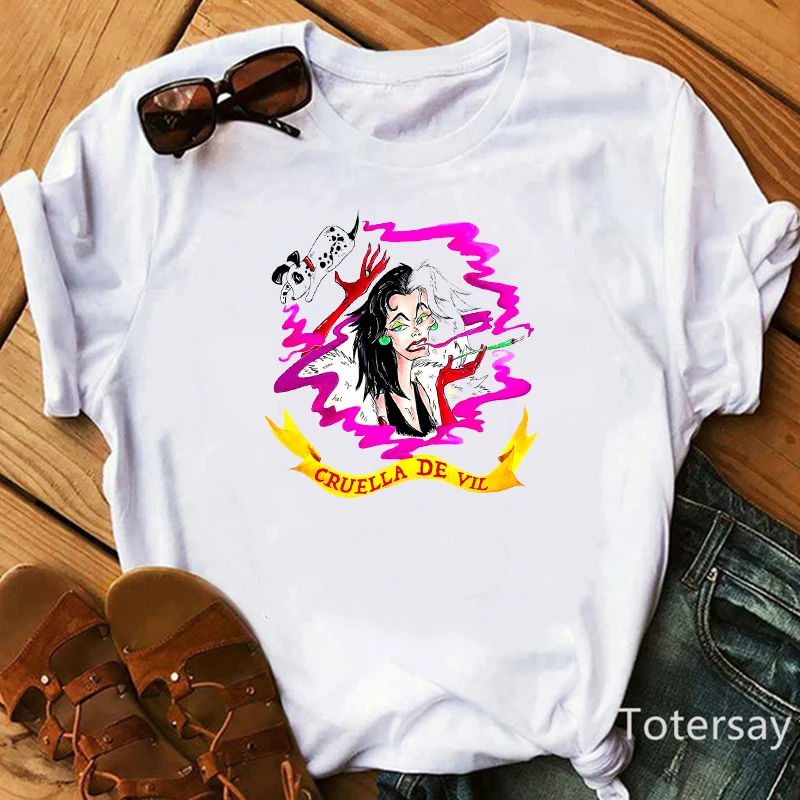 Women T Shirts Cruella De Vil Dogs Graphic T-shirt Female Clothes  Funny Cartoon T shirt Summer Tops Casual Oversized